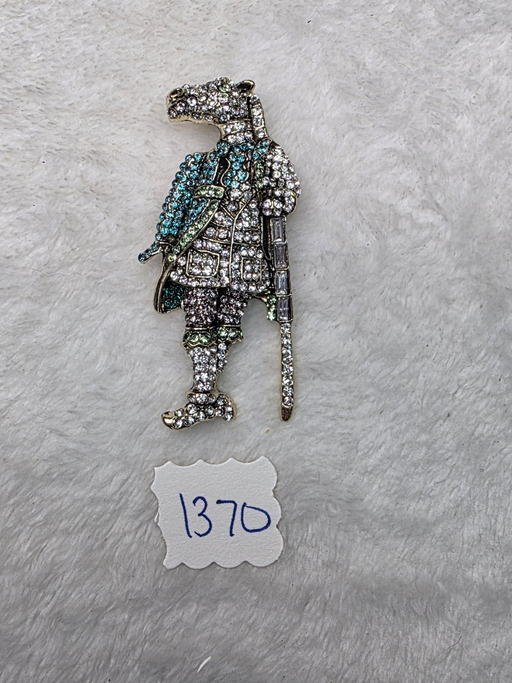 Sparkling Turquoise & Clear Crystal Horse Brooch